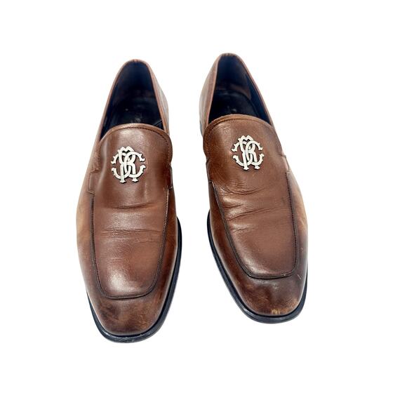 Roberto Cavalli Brown Leather Logo Plaque Slip-On Loafers Men\'s Size 44 main image 5
